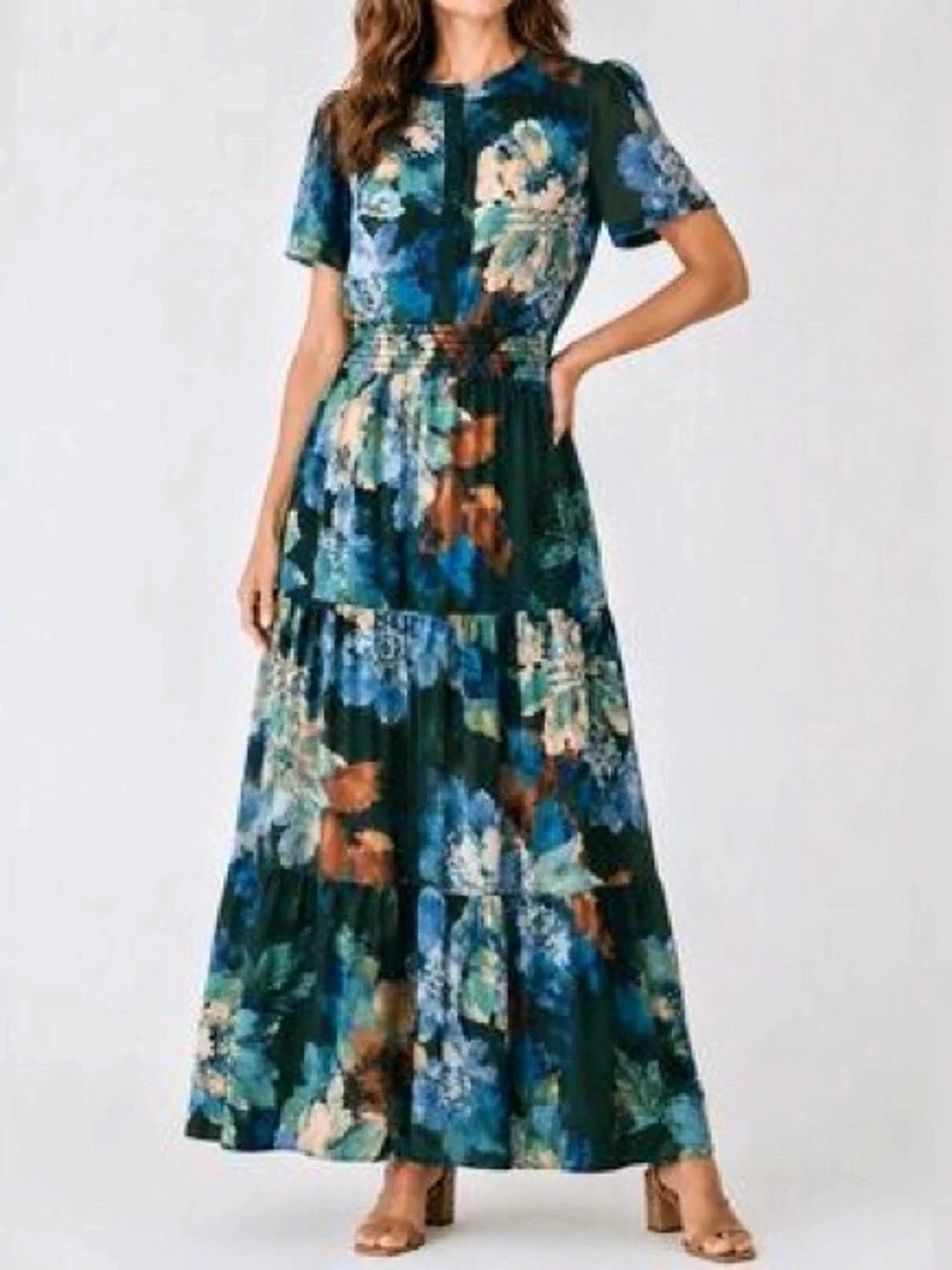 Nicole Miller Floral Maxi Dress in Blue & Green NWT XS